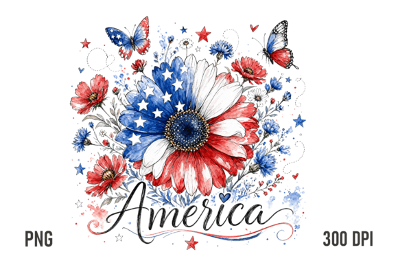 Download America Patriotic Floral Watercolor PNG - Premium Resources